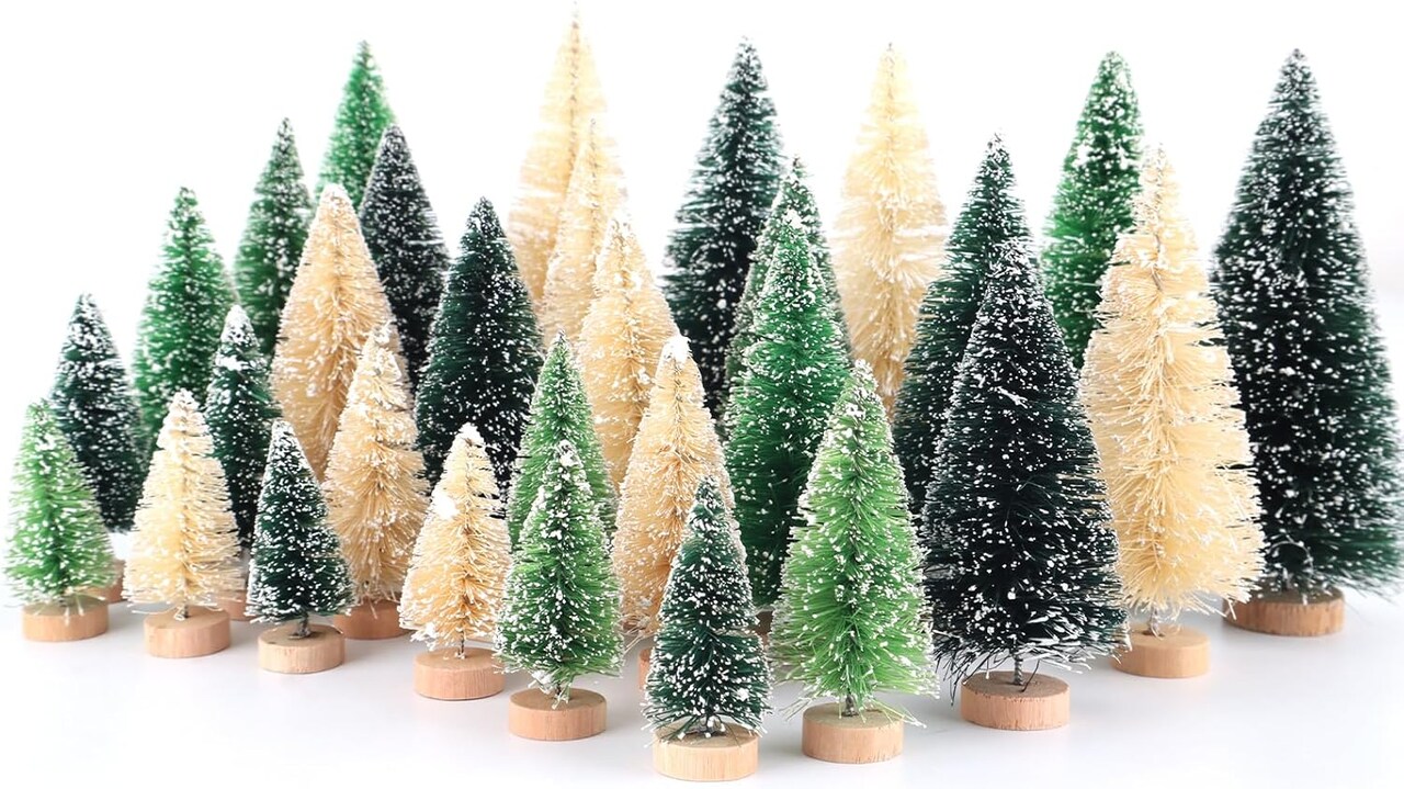 Artificial Christmas Tree Bottle Brush Trees with 5 Sizes (Grassgreen+green+white) 2.83"D x 3.99"W x 10.35"H